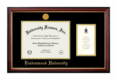 Lindenwood University (Belleville, IL) Diploma with Announcement Frame in Petite Mahogany with Gold Trim with Black & Gold Mats for document: 8 1/2"h x 11"w  , diploma: 7"h x 4"w  