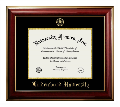 Lindenwood University (Saint Charles, MO) Diploma Frame in Classic Mahogany with Gold Trim with Black & Gold Mats for DOCUMENT: 8 1/2"H X 11"W  