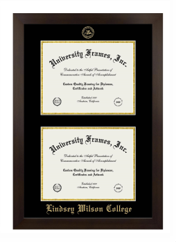 Lindsey Wilson College Double Degree (Stacked) Frame in Manhattan Espresso with Black & Gold Mats for document: 8 1/2"h x 11"w  , document: 8 1/2"h x 11"w  