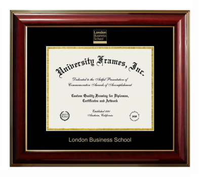 London Business School Diploma Frame in Classic Mahogany with Gold Trim with Black & Gold Mats for document: 8 1/2"h x 11"w  
