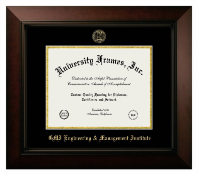 GMI Engineering & Management Institute Diploma Frame in Legacy Black Cherry with Black & Gold Mats for DOCUMENT: 8 1/2"H X 11"W  