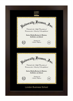 London Business School Double Degree (Stacked) Frame in Manhattan Espresso with Black & Gold Mats for document: 8 1/2"h x 11"w  , document: 8 1/2"h x 11"w  