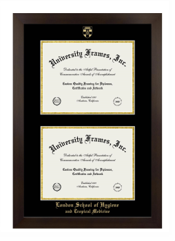 London School of Hygiene and Tropical Medicine Double Degree (Stacked) Frame in Manhattan Espresso with Black & Gold Mats for document: 8 1/2"h x 11"w  , document: 8 1/2"h x 11"w  