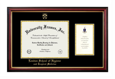 London School of Hygiene and Tropical Medicine Diploma with Announcement Frame in Petite Mahogany with Gold Trim with Black & Gold Mats for DOCUMENT: 8 1/2"H X 11"W  ,  7"H X 4"W  