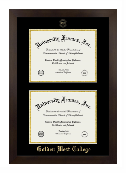 Golden West College Double Degree (Stacked) Frame in Manhattan Espresso with Black & Gold Mats for document: 8 1/2"h x 11"w  , document: 8 1/2"h x 11"w  