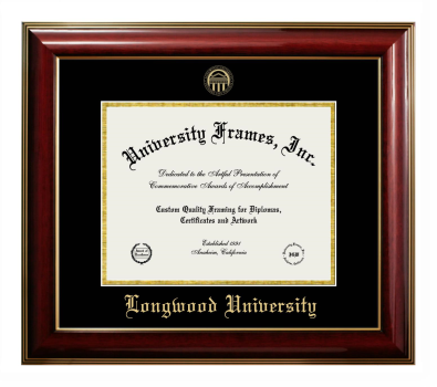 Longwood University Diploma Frame in Classic Mahogany with Gold Trim with Black & Gold Mats for DOCUMENT: 8 1/2"H X 11"W  