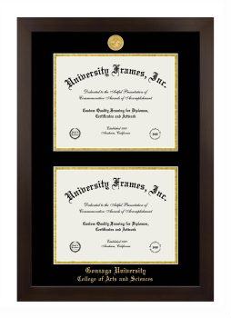Gonzaga University College of Arts and Sciences Double Degree (Stacked) Frame in Manhattan Espresso with Black & Gold Mats for document: 8 1/2"h x 11"w  , document: 8 1/2"h x 11"w  