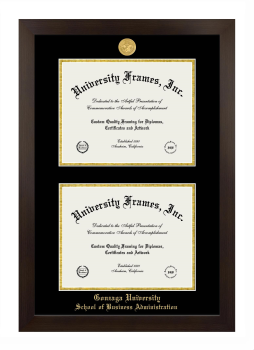 Gonzaga University School of Business Administration Double Degree (Stacked) Frame in Manhattan Espresso with Black & Gold Mats for document: 8 1/2"h x 11"w  , document: 8 1/2"h x 11"w  