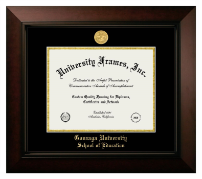 Gonzaga University School of Education Diploma Frame in Legacy Black Cherry with Black & Gold Mats for DOCUMENT: 8 1/2"H X 11"W  