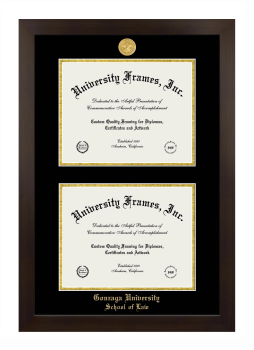 Gonzaga University School of Law Double Degree (Stacked) Frame in Manhattan Espresso with Black & Gold Mats for document: 8 1/2"h x 11"w  , document: 8 1/2"h x 11"w  