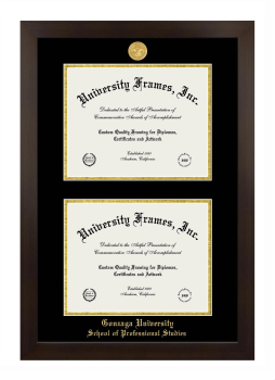 Gonzaga University School of Professional Studies Double Degree (Stacked) Frame in Manhattan Espresso with Black & Gold Mats for document: 8 1/2"h x 11"w  , document: 8 1/2"h x 11"w  