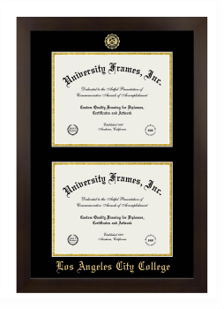 Los Angeles City College Double Degree (Stacked) Frame in Manhattan Espresso with Black & Gold Mats for document: 8 1/2"h x 11"w  , document: 8 1/2"h x 11"w  