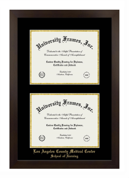 Los Angeles County Medical Center School of Nursing Double Degree (Stacked) Frame in Manhattan Espresso with Black & Gold Mats for document: 8 1/2"h x 11"w  , document: 8 1/2"h x 11"w  
