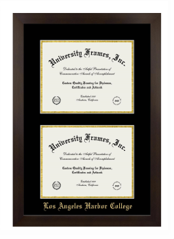 Los Angeles Harbor College Double Degree (Stacked) Frame in Manhattan Espresso with Black & Gold Mats for document: 8 1/2"h x 11"w  , document: 8 1/2"h x 11"w  
