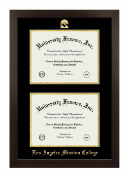 Los Angeles Mission College Double Degree (Stacked) Frame in Manhattan Espresso with Black & Gold Mats for document: 8 1/2"h x 11"w  , document: 8 1/2"h x 11"w  