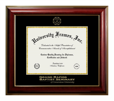 Grand Rapids Baptist Seminary Of Cornerstone University Diploma Frame in Classic Mahogany with Gold Trim with Black & Gold Mats for DOCUMENT: 8 1/2"H X 11"W  