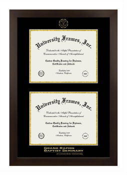 Grand Rapids Baptist Seminary Of Cornerstone University Double Degree (Stacked) Frame in Manhattan Espresso with Black & Gold Mats for document: 8 1/2"h x 11"w  , document: 8 1/2"h x 11"w  