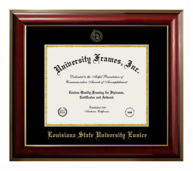 Louisiana State University Eunice Diploma Frame in Classic Mahogany with Gold Trim with Black & Gold Mats for document: 8 1/2"h x 11"w  
