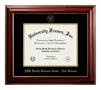 Louisiana State University Health Sciences Center - New Orleans Diploma Frame in Classic Mahogany with Gold Trim with Black & Gold Mats for DOCUMENT: 8 1/2"H X 11"W  