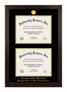 Louisiana State University Manship School of Mass Communication Double Degree (Stacked) Frame in Manhattan Espresso with Black & Gold Mats for document: 8 1/2"h x 11"w  , document: 8 1/2"h x 11"w  