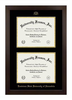 Louisiana State University of Alexandria Double Degree (Stacked) Frame in Manhattan Espresso with Black & Gold Mats for document: 8 1/2"h x 11"w  , document: 8 1/2"h x 11"w  