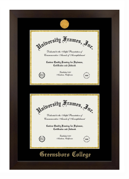Greensboro College Double Degree (Stacked) Frame in Manhattan Espresso with Black & Gold Mats for document: 8 1/2"h x 11"w  , document: 8 1/2"h x 11"w  