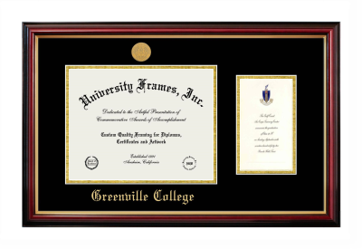 Greenville College Diploma with Announcement Frame in Petite Mahogany with Gold Trim with Black & Gold Mats for document: 8 1/2"h x 11"w  , diploma: 7"h x 4"w  