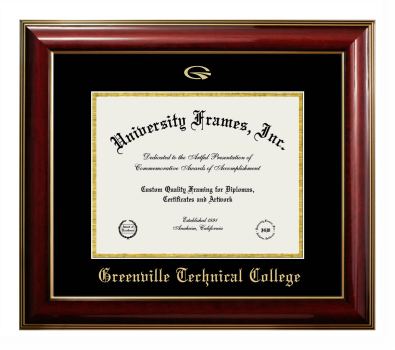 Greenville Technical College Diploma Frame in Classic Mahogany with Gold Trim with Black & Gold Mats for DOCUMENT: 8 1/2"H X 11"W  
