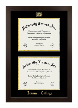 Grinnell College Double Degree (Stacked) Frame in Manhattan Espresso with Black & Gold Mats for document: 8 1/2"h x 11"w  , document: 8 1/2"h x 11"w  