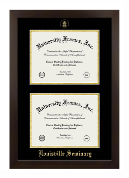 Louisville Seminary Double Degree (Stacked) Frame in Manhattan Espresso with Black & Gold Mats for document: 8 1/2"h x 11"w  , document: 8 1/2"h x 11"w  