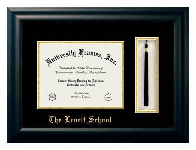 Lovett School Diploma with Tassel Box Frame in Satin Black with Black & Gold Mats for document: 8 1/2"h x 11"w  
