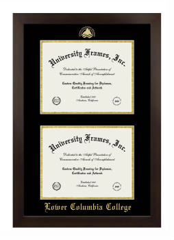 Lower Columbia College Double Degree (Stacked) Frame in Manhattan Espresso with Black & Gold Mats for document: 8 1/2"h x 11"w  , document: 8 1/2"h x 11"w  