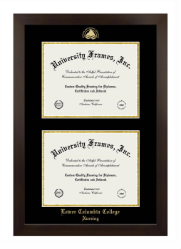 Lower Columbia College Nursing Double Degree (Stacked) Frame in Manhattan Espresso with Black & Gold Mats for document: 8 1/2"h x 11"w  , document: 8 1/2"h x 11"w  