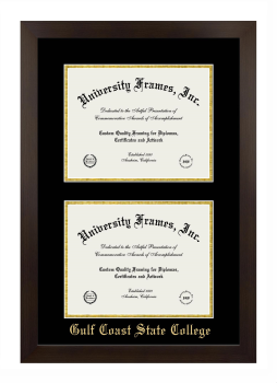 Gulf Coast State College Double Degree (Stacked) Frame in Manhattan Espresso with Black & Gold Mats for document: 8 1/2"h x 11"w  , document: 8 1/2"h x 11"w  