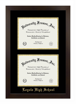 Loyola High School Double Degree (Stacked) Frame in Manhattan Espresso with Black & Gold Mats for document: 8 1/2"h x 11"w  , document: 8 1/2"h x 11"w  