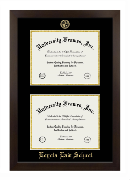 Loyola Law School Double Degree (Stacked) Frame in Manhattan Espresso with Black & Gold Mats for document: 8 1/2"h x 11"w  , document: 8 1/2"h x 11"w  