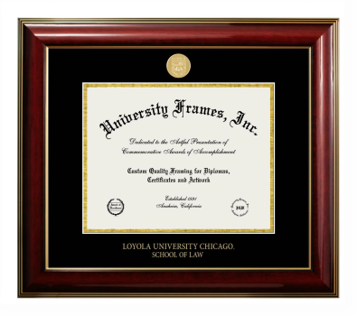 Loyola University Chicago School of Law Diploma Frame in Classic Mahogany with Gold Trim with Black & Gold Mats for DOCUMENT: 8 1/2"H X 11"W  