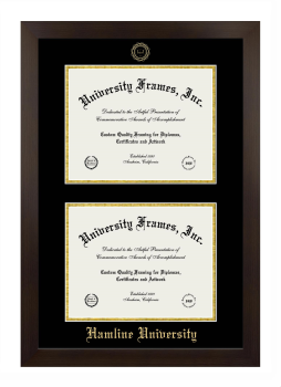 Hamline University Double Degree (Stacked) Frame in Manhattan Espresso with Black & Gold Mats for document: 8 1/2"h x 11"w  , document: 8 1/2"h x 11"w  