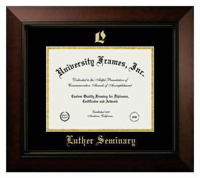 Luther Seminary Diploma Frame in Legacy Black Cherry with Black & Gold Mats for DOCUMENT: 8 1/2"H X 11"W  