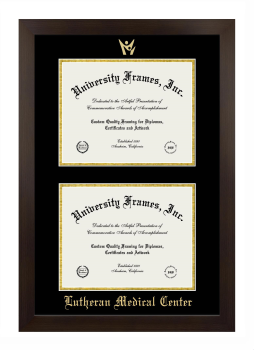 Lutheran Medical Center Double Degree (Stacked) Frame in Manhattan Espresso with Black & Gold Mats for document: 8 1/2"h x 11"w  , document: 8 1/2"h x 11"w  
