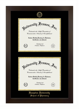 Hampton University School of Pharmacy Double Degree (Stacked) Frame in Manhattan Espresso with Black & Gold Mats for document: 8 1/2"h x 11"w  , document: 8 1/2"h x 11"w  