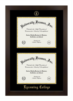 Lycoming College Double Degree (Stacked) Frame in Manhattan Espresso with Black & Gold Mats for document: 8 1/2"h x 11"w  , document: 8 1/2"h x 11"w  
