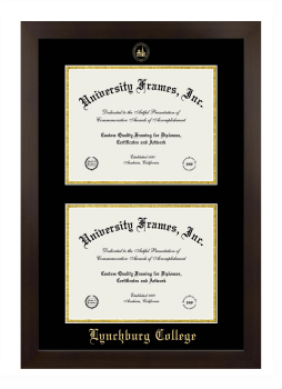 Lynchburg College Double Degree (Stacked) Frame in Manhattan Espresso with Black & Gold Mats for document: 8 1/2"h x 11"w  , document: 8 1/2"h x 11"w  
