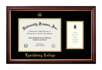 Lynchburg College Diploma with Announcement Frame in Petite Mahogany with Gold Trim with Black & Gold Mats for document: 8 1/2"h x 11"w  , diploma: 7"h x 4"w  