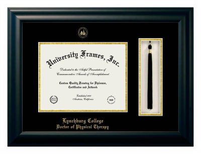 Lynchburg College Doctor of Physical Therapy Diploma with Tassel Box Frame in Satin Black with Black & Gold Mats for document: 8 1/2"h x 11"w  