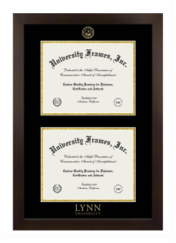 Lynn University Double Degree (Stacked) Frame in Manhattan Espresso with Black & Gold Mats for document: 8 1/2"h x 11"w  , document: 8 1/2"h x 11"w  