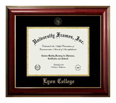 Lyon College Diploma Frame in Classic Mahogany with Gold Trim with Black & Gold Mats for DOCUMENT: 8 1/2"H X 11"W  