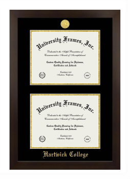 Hartwick College Double Degree (Stacked) Frame in Manhattan Espresso with Black & Gold Mats for document: 8 1/2"h x 11"w  , document: 8 1/2"h x 11"w  