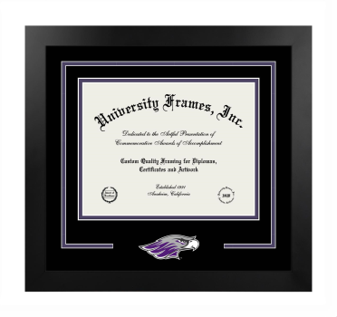 University of Wisconsin - Whitewater Logo Mat Frame in Manhattan Black with Black & Purple Mats for DOCUMENT: 8 1/2"H X 11"W  