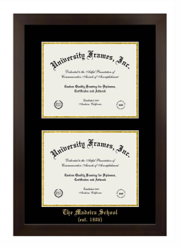 Madeira School (est. 1906) Double Degree (Stacked) Frame in Manhattan Espresso with Black & Gold Mats for document: 8 1/2"h x 11"w  , document: 8 1/2"h x 11"w  